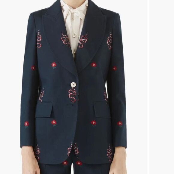 Gucci Embroidered Snake Navy Wool Jacket IT38 by Alessandro Michele - Picture 5 of 6